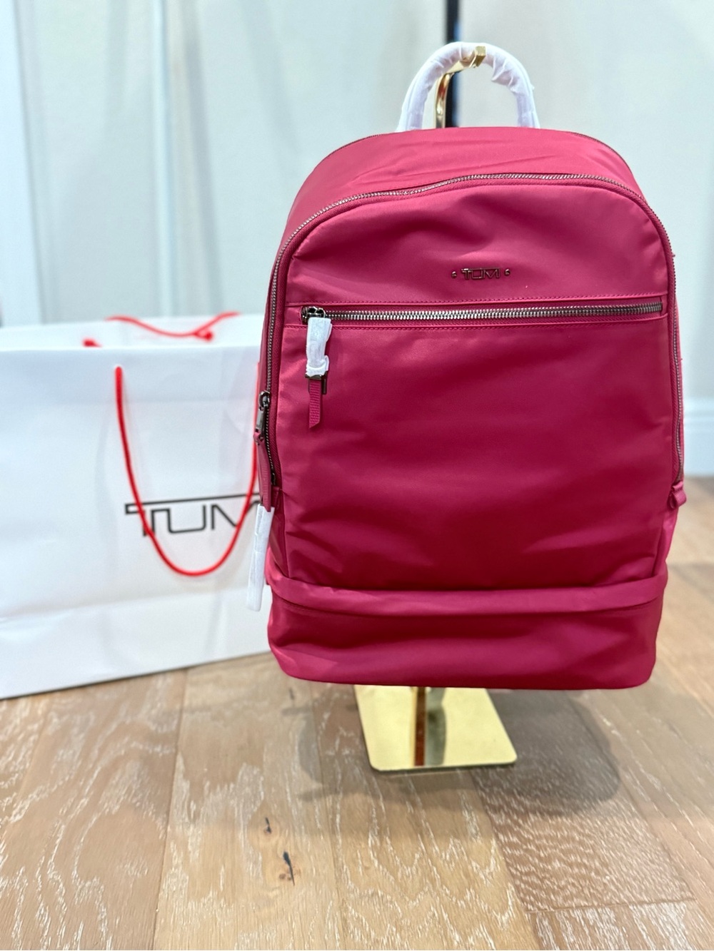 TUMI Bexley Raspberry Nylon Backpack Fits 15” Laptop Gun Metal Hardware